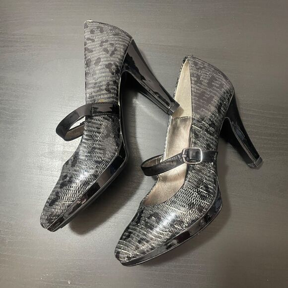 Sofft 6M Leather Miranda Pointed To Mary Jan Black Gray Leather 3‎ 1/2 heel - Picture 7 of 8